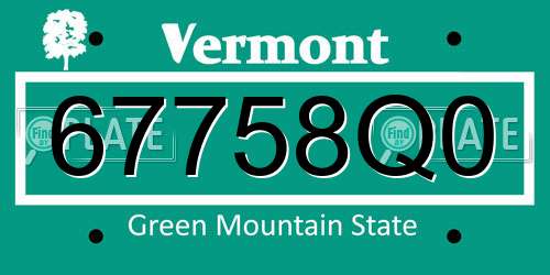 67758Q0 Vermont License Plate