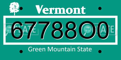 67788O0 Vermont License Plate