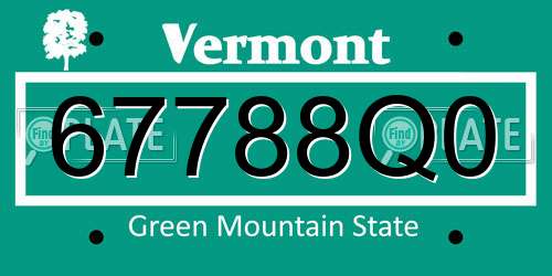 67788Q0 Vermont License Plate