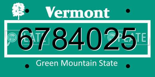 6784025 Vermont License Plate