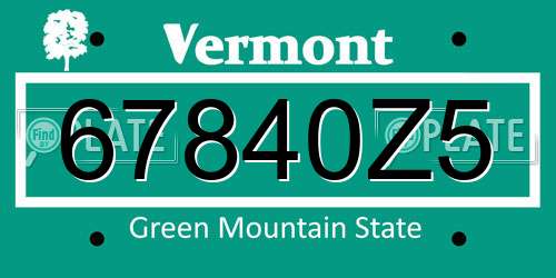 67840Z5 Vermont License Plate