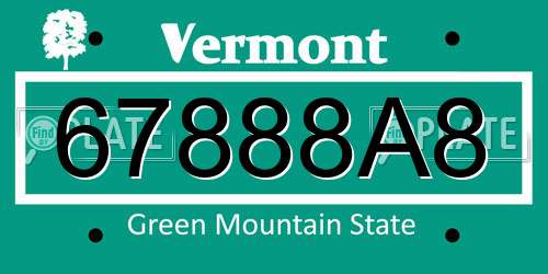 67888A8 Vermont License Plate