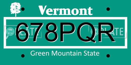 678PQR Vermont License Plate