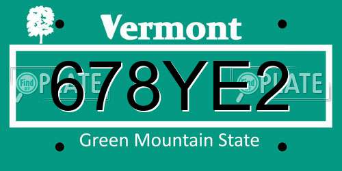 678YE2 Vermont License Plate