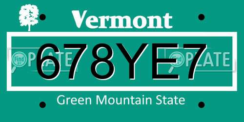 678YE7 Vermont License Plate