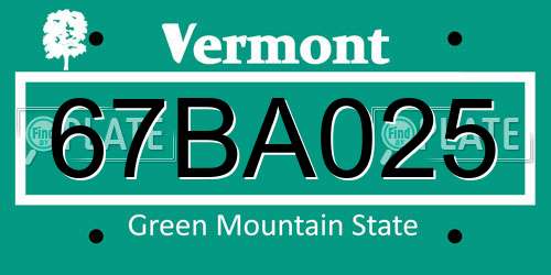67BA025 Vermont License Plate