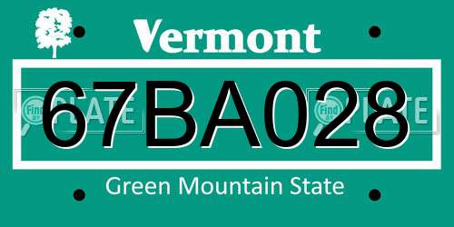 67BA028 Vermont License Plate