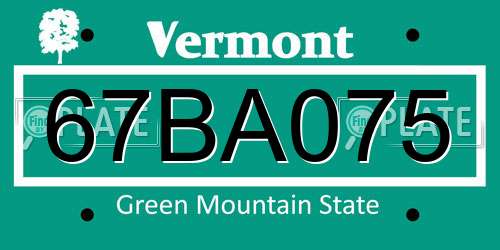 67BA075 Vermont License Plate