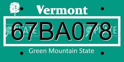 67BA078 Vermont License Plate