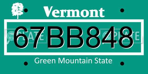 67BB848 Vermont License Plate