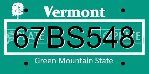 67BS548 Vermont License Plate