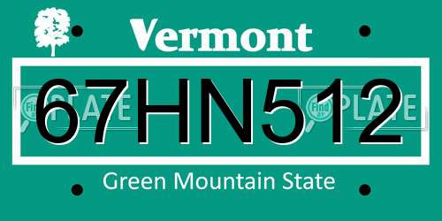 67HN512 Vermont License Plate