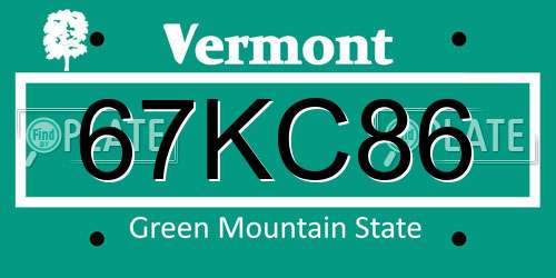 67KC86 Vermont License Plate