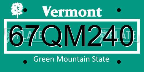 67QM240 Vermont License Plate
