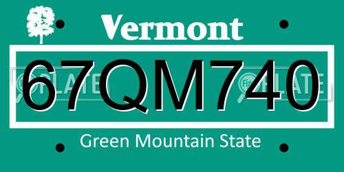 67QM740 Vermont License Plate