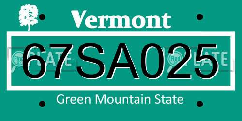 67SA025 Vermont License Plate