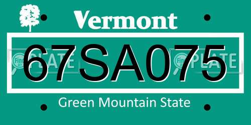 67SA075 Vermont License Plate