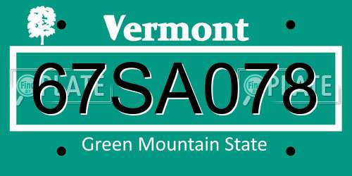 67SA078 Vermont License Plate