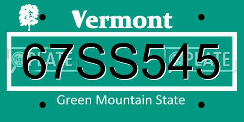 67SS545 Vermont License Plate