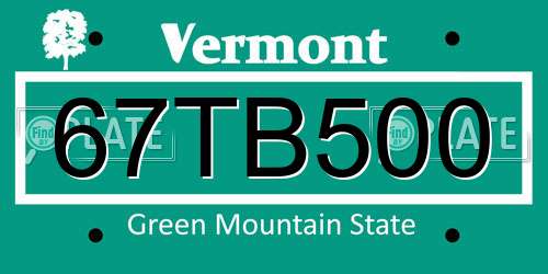 67TB500 Vermont License Plate