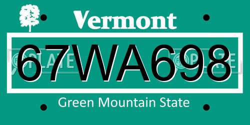 67WA698 Vermont License Plate