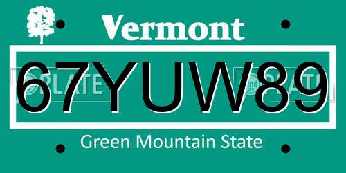 67YUW89 Vermont License Plate