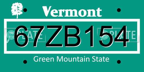 67ZB154 Vermont License Plate