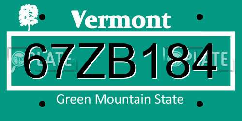 67ZB184 Vermont License Plate