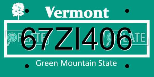 67ZI406 Vermont License Plate