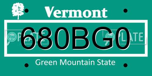 680BG0 Vermont License Plate