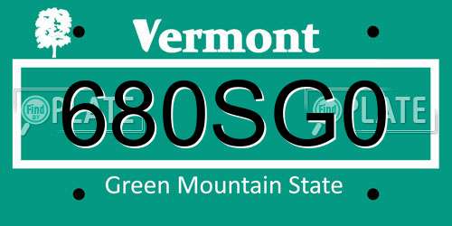 680SG0 Vermont License Plate