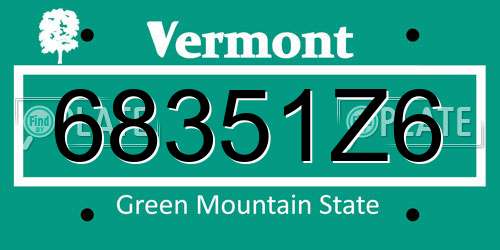 68351Z6 Vermont License Plate