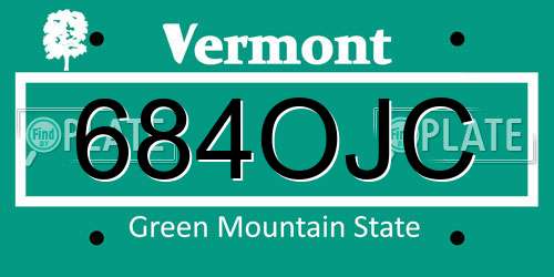 684OJC Vermont License Plate