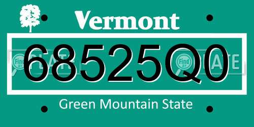 68525Q0 Vermont License Plate
