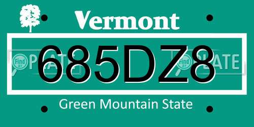 685DZ8 Vermont License Plate