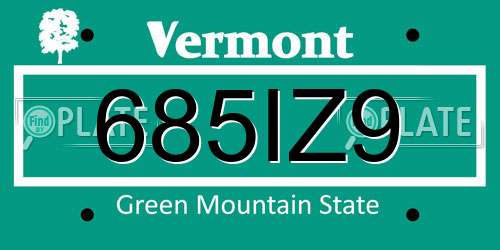 685IZ9 Vermont License Plate