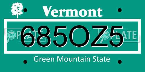 685OZ5 Vermont License Plate