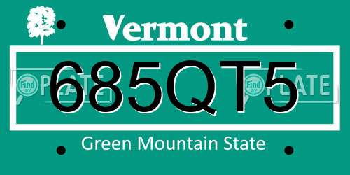 685QT5 Vermont License Plate