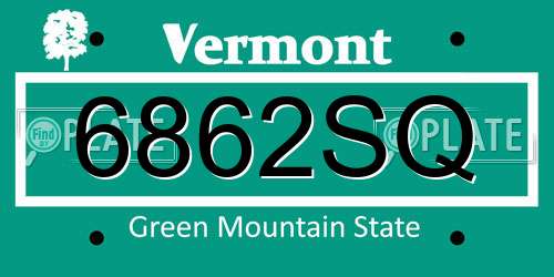 6862SQ Vermont License Plate