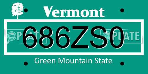 686ZS0 Vermont License Plate