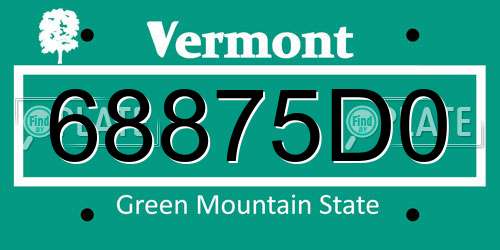 68875D0 Vermont License Plate