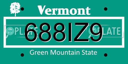 688IZ9 Vermont License Plate