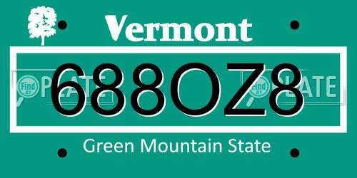 688OZ8 Vermont License Plate