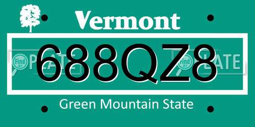 688QZ8 Vermont License Plate