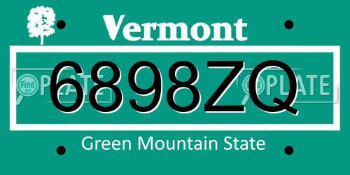 6898ZQ Vermont License Plate