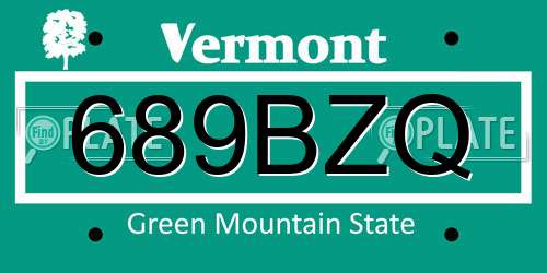 689BZQ Vermont License Plate