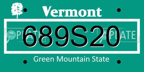 689S20 Vermont License Plate