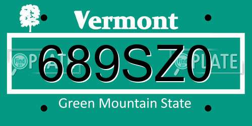 689SZ0 Vermont License Plate