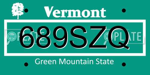 689SZQ Vermont License Plate