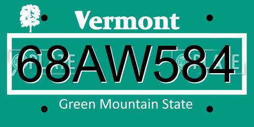 68AW584 Vermont License Plate